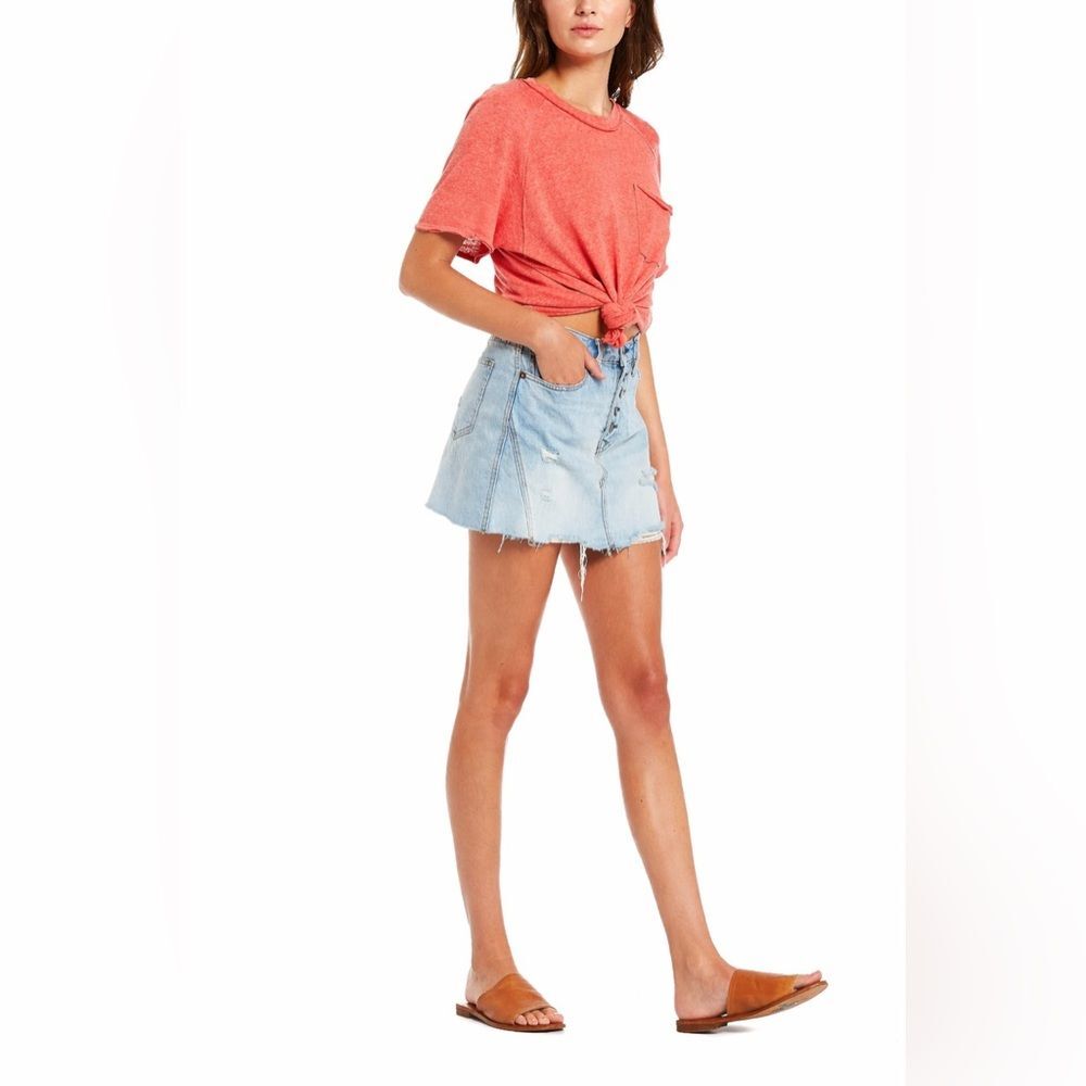 We The Free Distressed Sheer Coral Orange Short Sleeve Tee XS Lightweight Beach - Picture 8 of 9